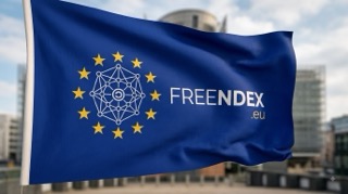 Bandiera europea con il logo freendex.eu